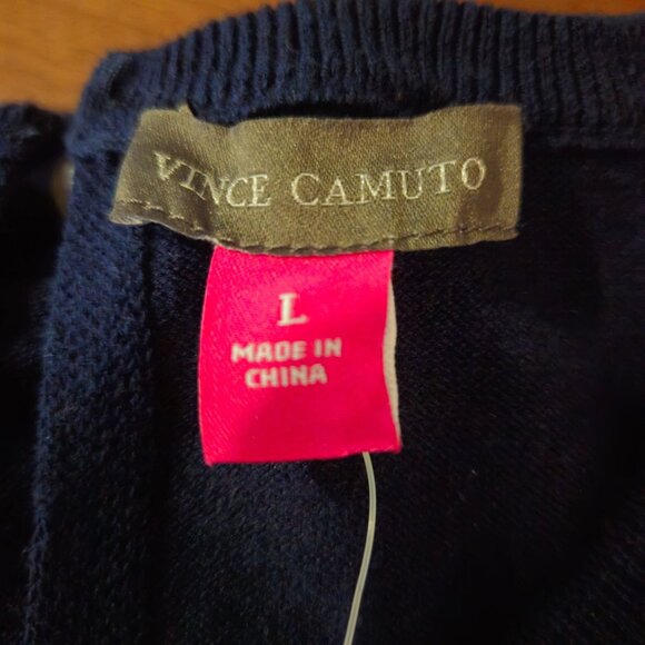 Vince Camuto Womens Classic Navy Puff Sleeve Sweater With Keyhole Back Size L Co - Picture 3 of 12